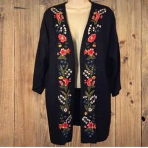 Smithsonian Embroidered Open Front Tunic Jacket L